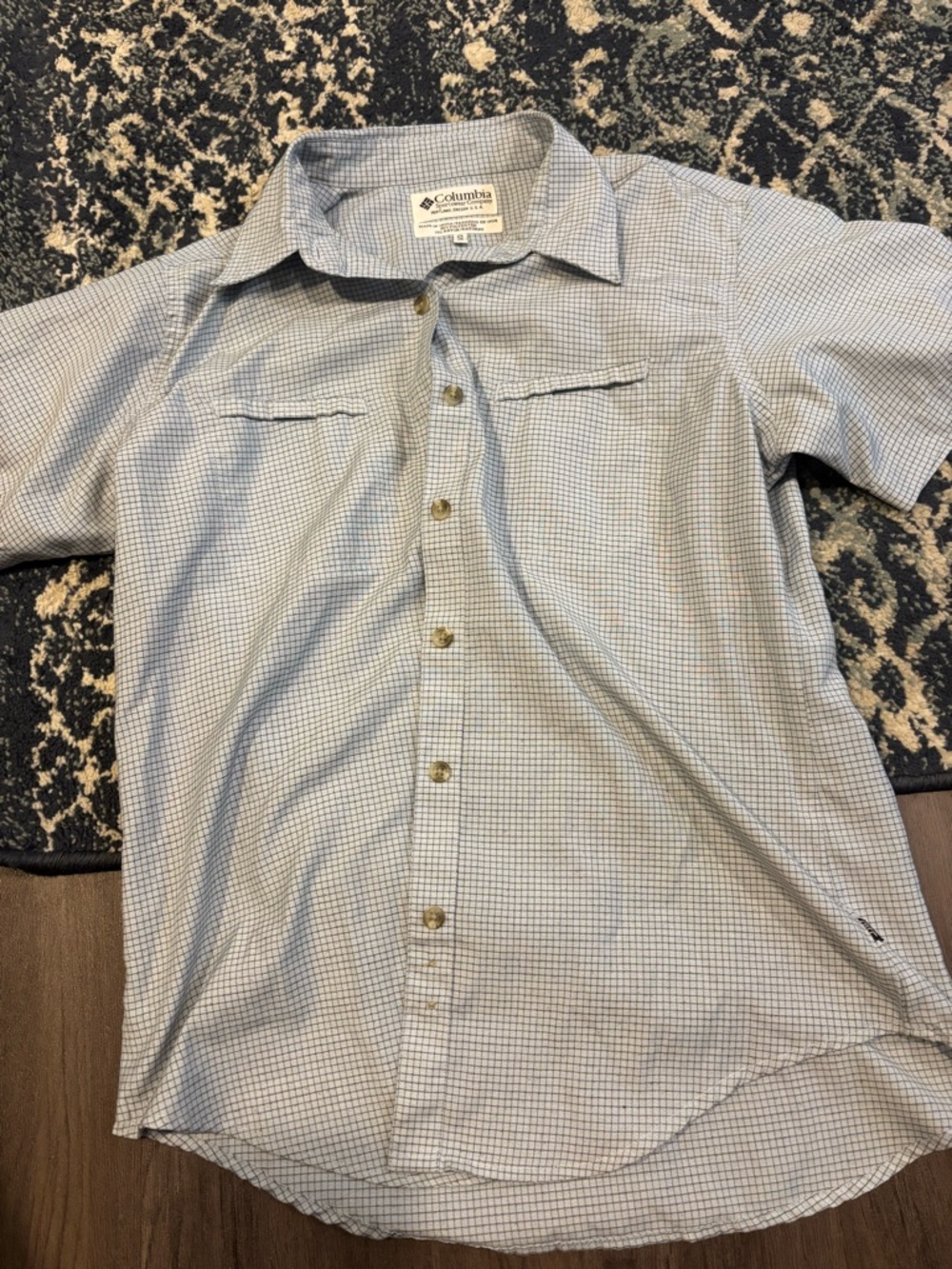 Columbia Men's Light Blue Micro-Check Short Sleeve Button Down Shirt